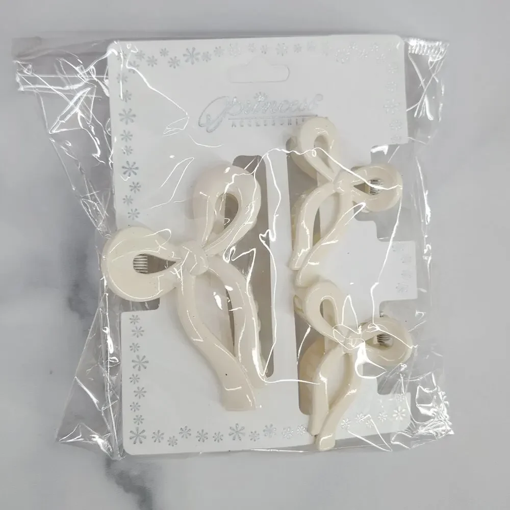3 pc Ribbon Shaped Claw Clip Set, Hair clips, Off White by Princess Accessories